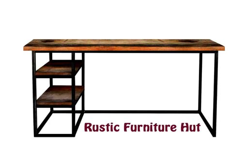Custom Made Rustic Industrial Desk, Urban Wood & Steel Office Desk With Shelves