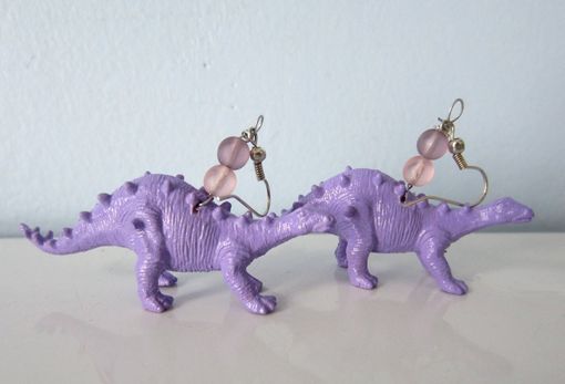 Custom Made Upcycled Earrings Made From Toy Dinosaurs - Purple Stegosaurus