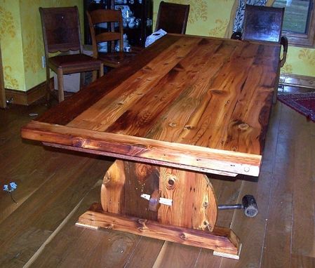 Custom Made Bavarian Trestle Table From Reclaimed Heart Pine