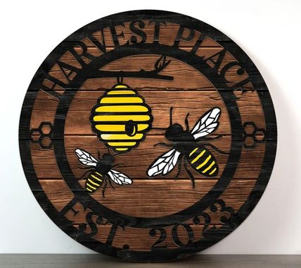 Custom Made Personalized Bee Welcome Family Name 2-Layer Wood Sign