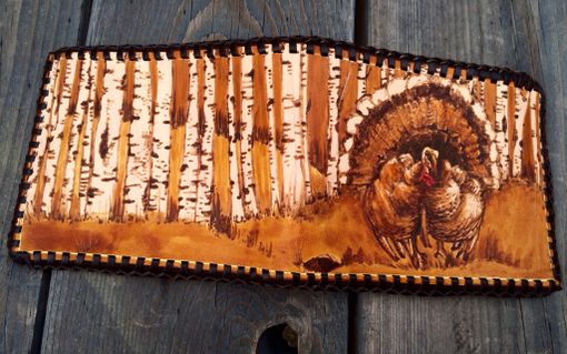 Custom Made Laced And Branded Wild Turkey Wallet In Birch Tree Forest.