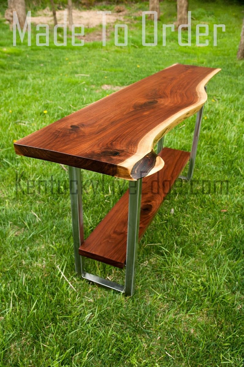 Buy Hand Made Live Edge Console Table With Shelf Steel Frame, made to