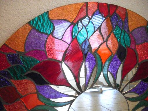 Custom Made Mosaic Mirror Red Round Handmade Glitter Glass