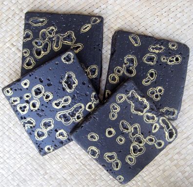 Custom Made Coasters Black And Gold Travertine Tile Handmade-Set Of 4 Black Gold