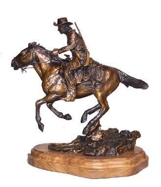 Custom Made Bronze Sculpture, Western Horse And Rider