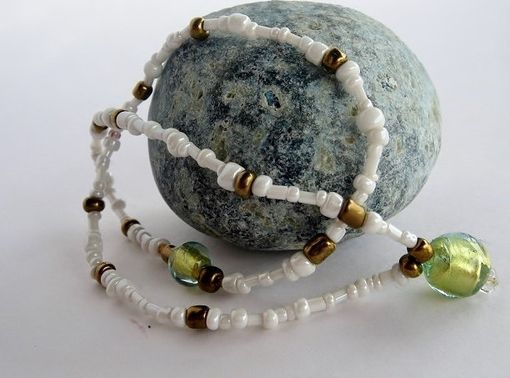 Custom Made White And Golden Double Wrapped Stretchy Bracelet. One Of A Kind. Beach. Boho. Made In Maui.