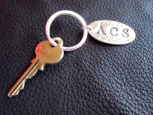 Custom Made Opulent Oval Personalized Key Chain Keychain In Hand Hammered Sterling Silver Monogrammed