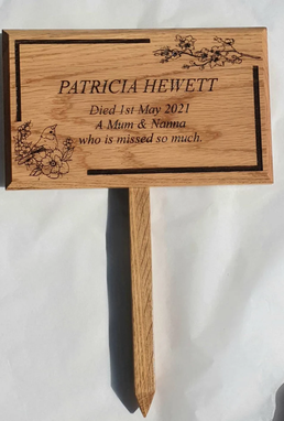 Custom Made Oak Memorial, Grave, Cremation, Tree Marker. With Stake To Put In The Ground