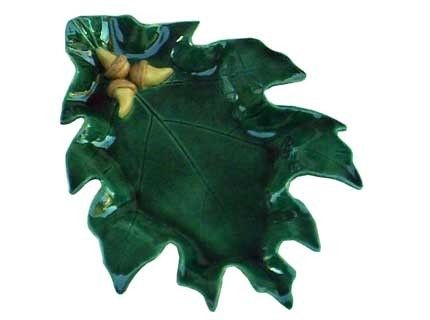 Custom Made Ceramic Oak Leaf Dish With Acorns - Green