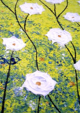 Custom Made Original Abstract White Blossom Flowers Impasto Yellow Landscape Art Textured Palette Knife Painting