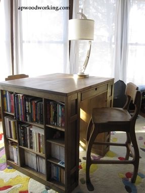 Custom Made Desk For Two With Shelves And Matching Stools