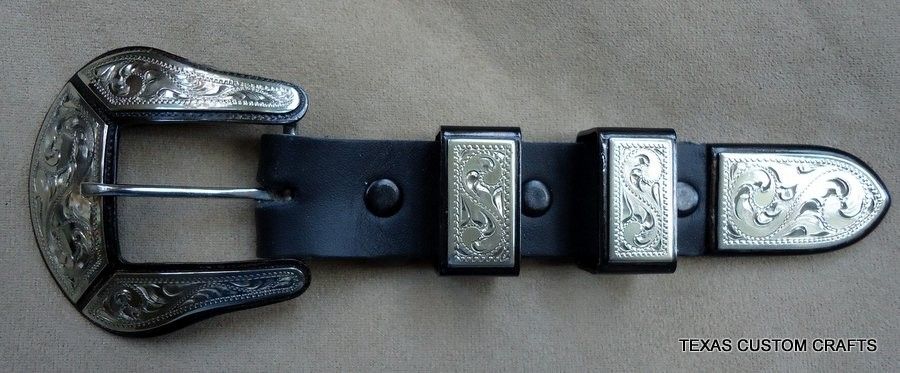 Custom Handmade 4-Pc Ranger Buckle Set, Black Iron With Hand Engraved ...