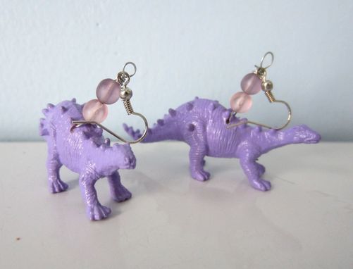 Custom Made Upcycled Earrings Made From Toy Dinosaurs - Purple Stegosaurus