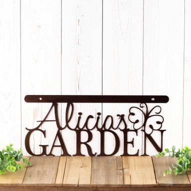 Custom Made Hanging Personalized Garden Metal Name Sign With Dragonfly