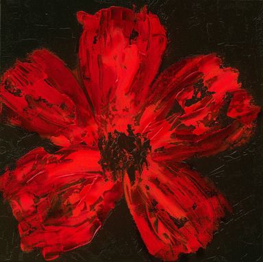 Custom Made Red Poppy Fine Art Print Valentines Day- Abstract Original-12 X 12 Red Black Modern Flower
