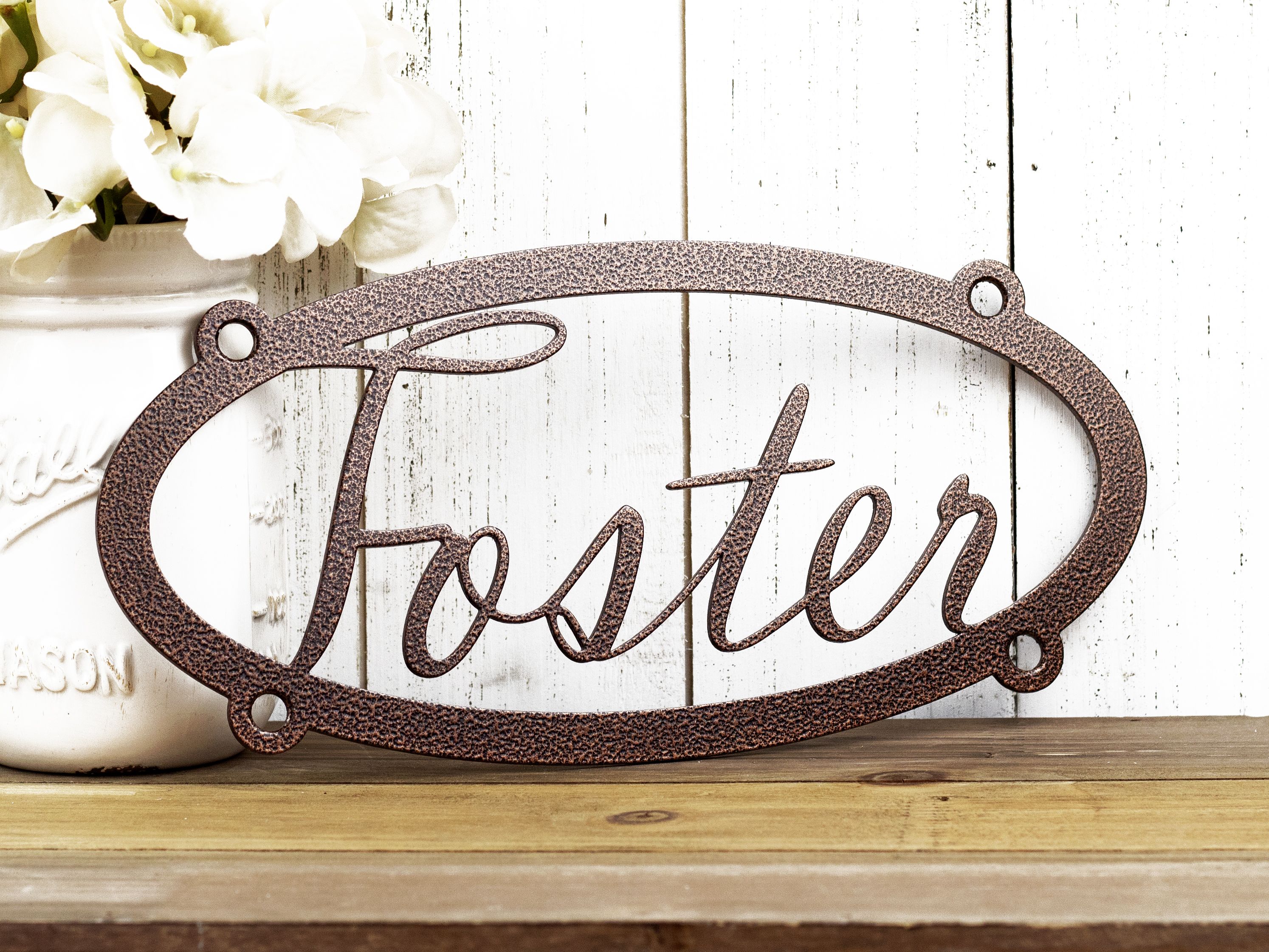 Buy Handmade Custom Name Oval Metal Sign, made to order from Refined