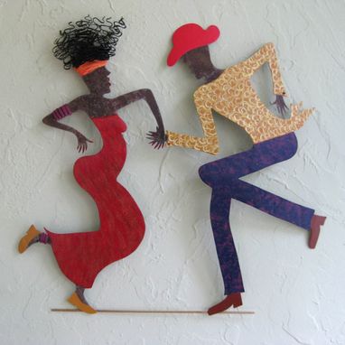 Custom Made Handmade Upcycled Metal Cajun Dancing Couple Wall Art Sculpture "Raymond And Geraldine''