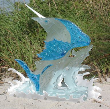 Custom Made Fused, Carved, And Etched Glass "Sail Fish"