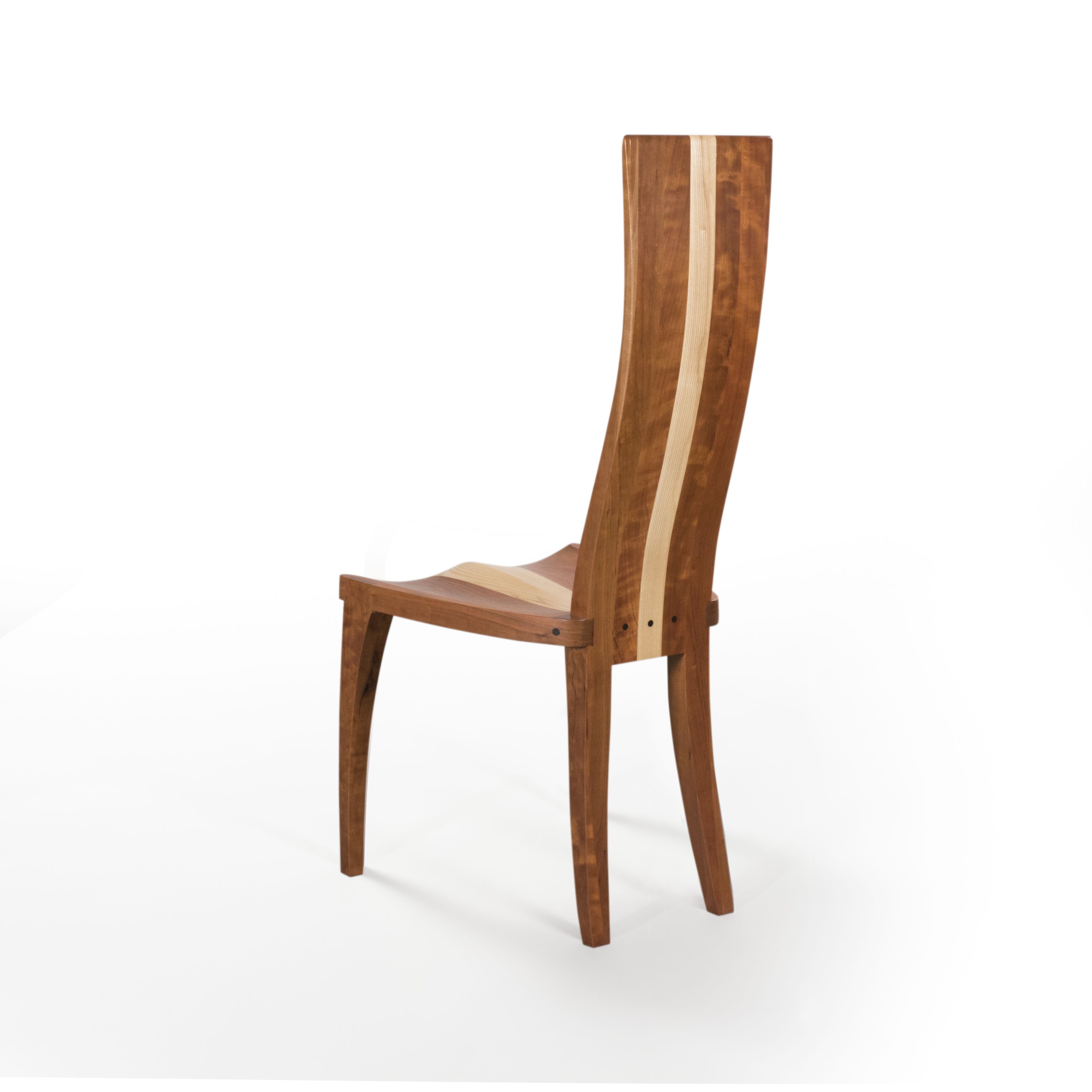 Hand Crafted Handmade Dining Chair In Solid Walnut And Curly Maple Wood Gazelle High Back By