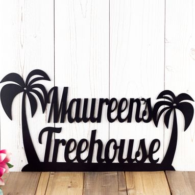 Custom Made Personalized House Name Metal Sign With Tropical Palm Trees