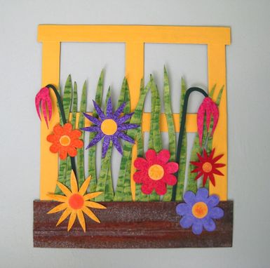 Custom Made Handmade Upcycled Metal Window Flower Box Wall Art Sculpture