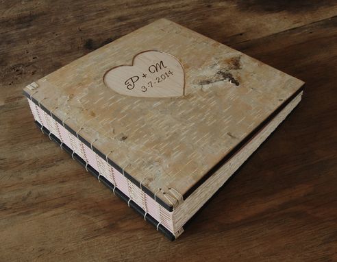 Custom Made Wedding Photo Album In Birch Bark With Carved Heart