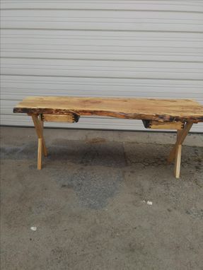 Custom Made Live Edge Spalted Maple Desk With Wooden X Base And 2 Drawers