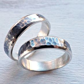 Rustic Wedding Ring Set Silver Matching Promise Rings Partially Oxidized Rustic Wedding Ring Set Silver Matching Promise Rings Partially Oxidized