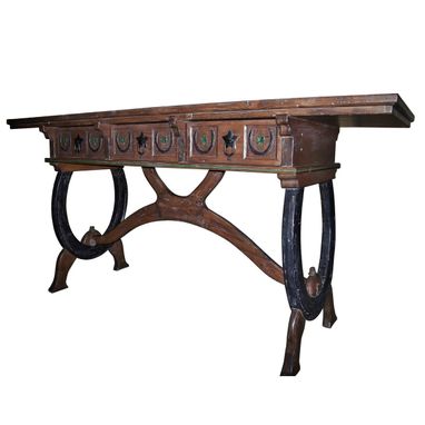 Custom Made Horse Shoe Console Table With Three Drawers