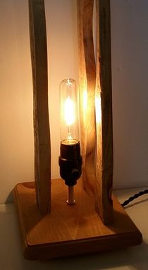 Custom Made Hand Made Wood Pallet Plank Art Sculpture Table Lamp With Edison Bulb