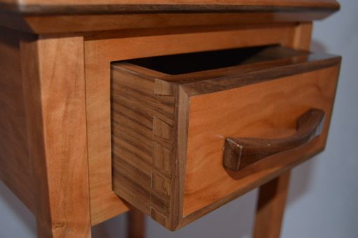 Custom Made Solid Curly Cherry And Walnut Petite Table / Night Stand