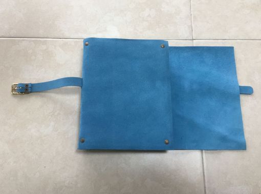 Custom Made A Sturdy Leather Journal, Bound In Soft Blue Suede Cowhide, With Belt And Buckle Closure