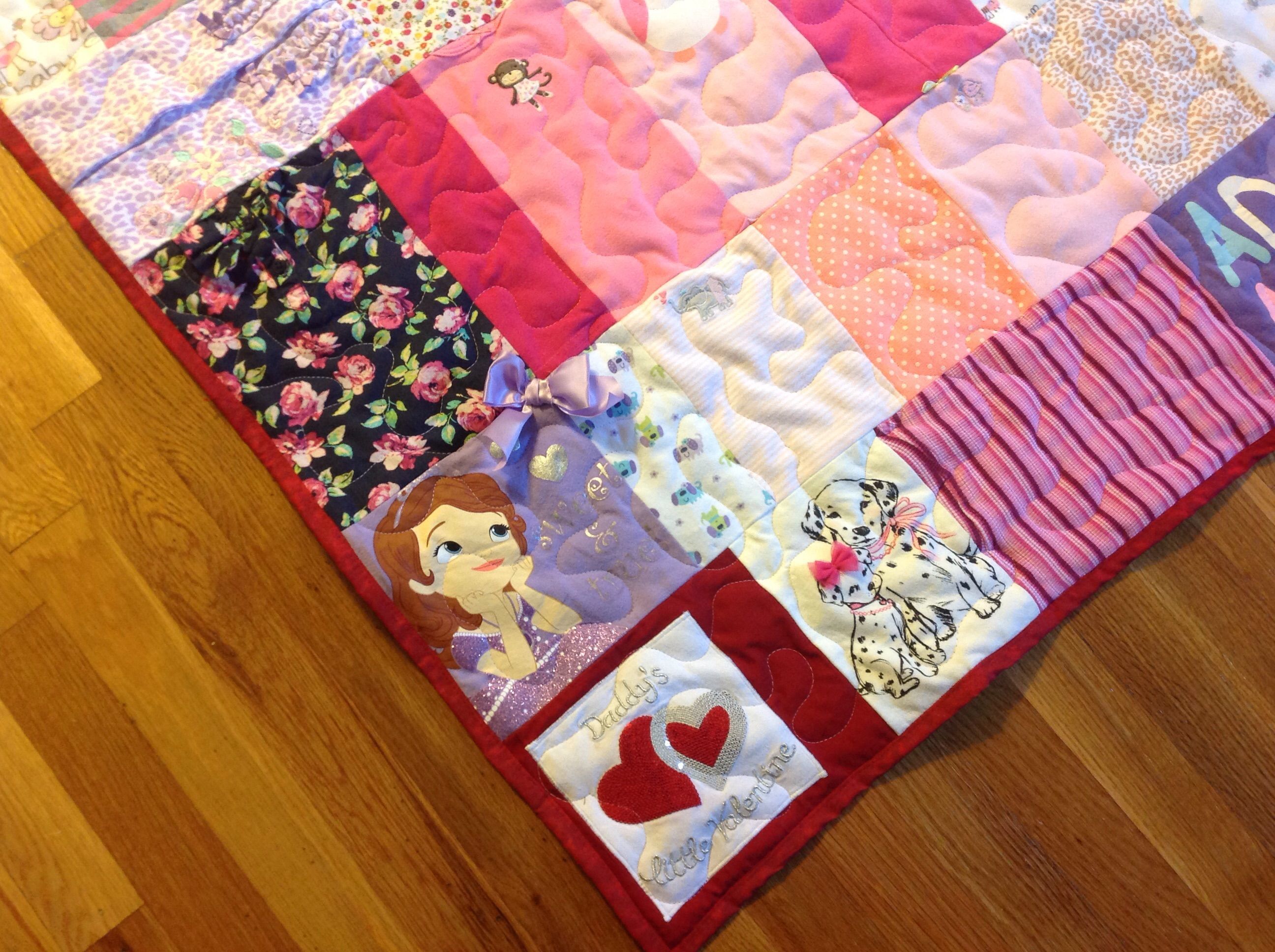Handmade Custom Embroidered Patchwork Baby Clothing Quilt by Songs And