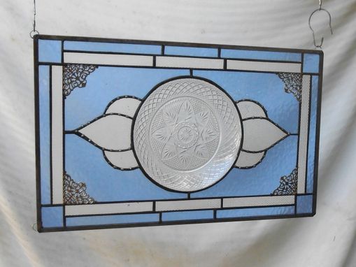 Custom Made Stained Glass Plate Panel Window Transom, Vintage Crystal Luminarc Cris D'Arques Plates Valance
