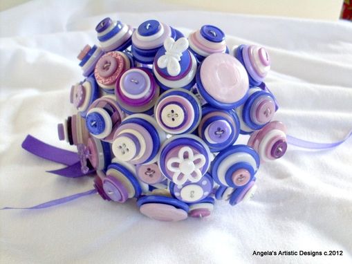 Custom Made Purple Buttons Bridal Bouquet In Set Of Two