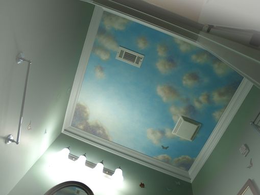 Custom Made Blue Sky Mural On Canvas For Powder Room Ceiling By Visionary Mural Co.