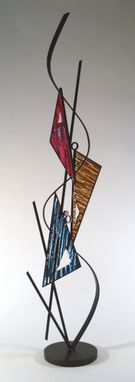 Custom Made Triangle Fused Glass And Metal Sculpture