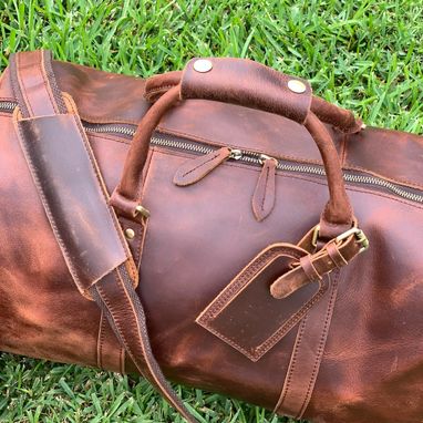 Custom Made Leather Duffle Bag, Large Travel Bag, Mens Leather Weekend Bag