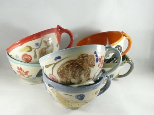Custom Made Set Of Two: Handmade Pottery Bowl With Handle Or Soup Mug, Latte Cup