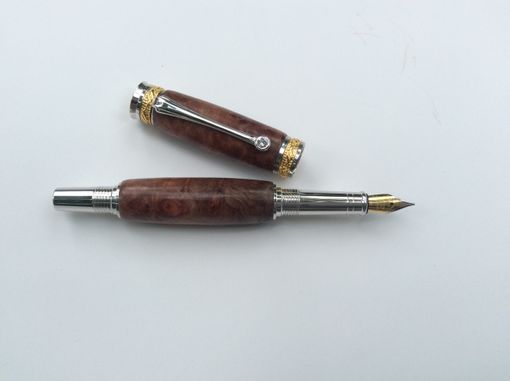 Custom Made 22kt. Gold And Rhodium Majestic Fountain Pen With Redwood Lace Burl