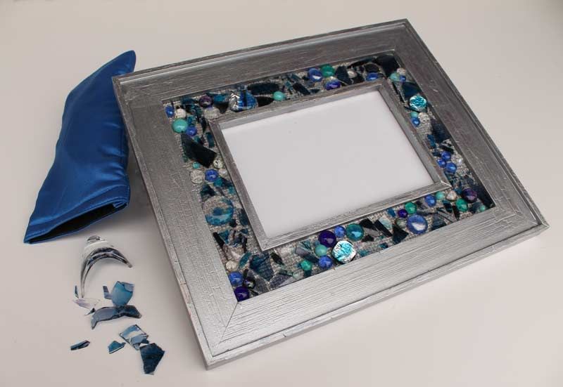 Hand Made Jewish Wedding Glass Shards Frame, Fused Glass Initials, Date