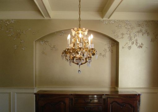 Custom Made Chinoiserie Grapes Mural On Champagne Metallic Faux By Visionary Mural Co.
