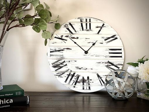 Custom Made Farmhouse Style, White Distressed Wall Clock