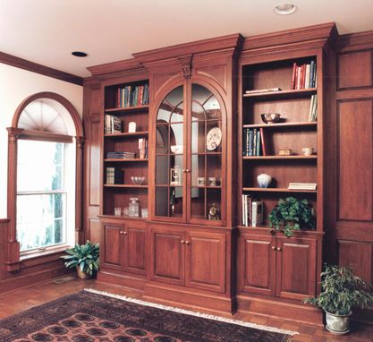 Custom Made Cherry Library Wall With Arched Glass Doors