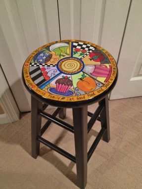 Custom Made Custom Hand Painted 29" Wooden Round Top Bar Stool - Kitchen - Wine