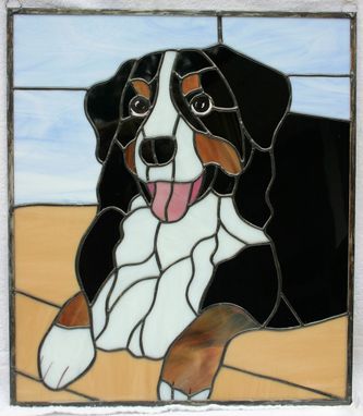 Custom Made Bernese Mtn Dog Stained Glass Pet Portrait