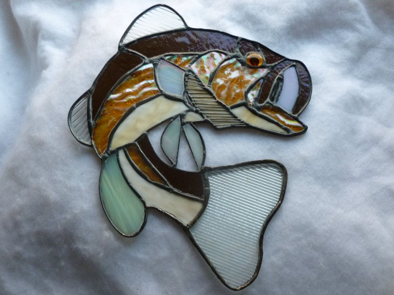 Buy a Custom Brown Stained Glass Largemouth Bass Light Catcher, made to