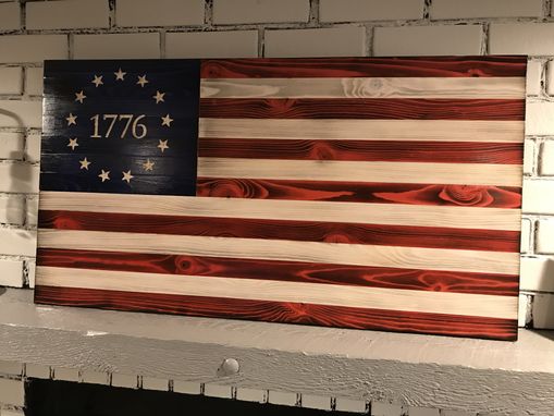 Custom Made Rustic Betsy Ross 1776 Traditional American Wooden Charred Flag Red, White And Blue