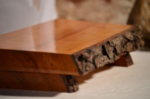 Custom Made Wild Cherry Natural Edge Bark-On Footed Serving Platter, Cutting Board, Sushi
