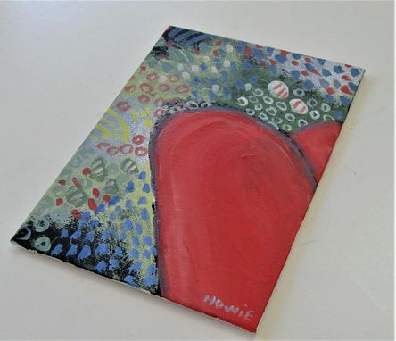Custom Made Red Heart Original Acrylic Art Canvas, 5" X 7", Whimsical Heart Painting